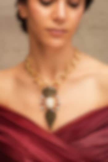 Gold Finish Black Stone Necklace by Joules By Radhika at Pernia's Pop Up Shop