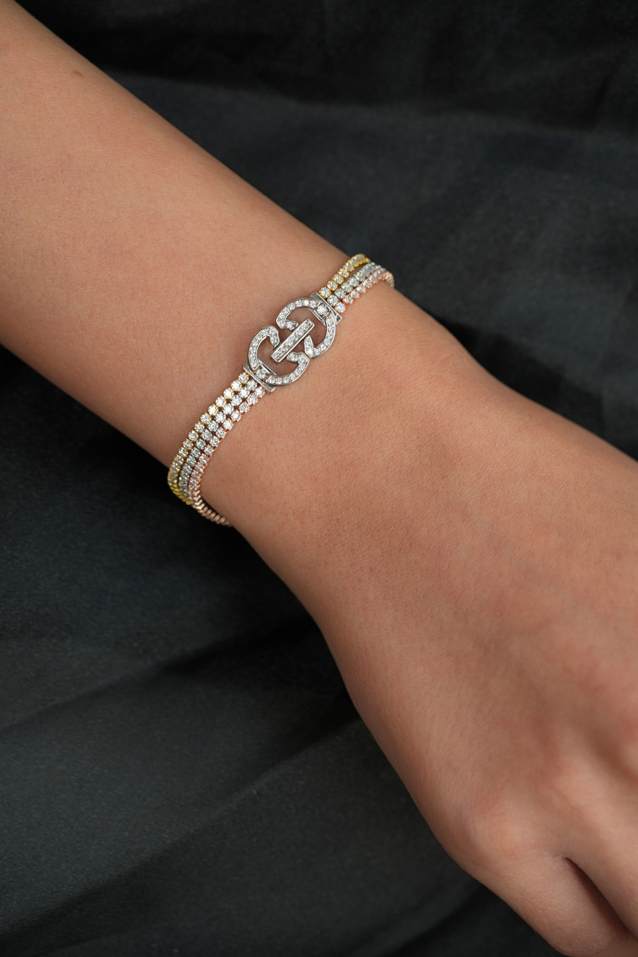 Gold Finish Diamond Bracelet by Joules By Radhika at Pernia's Pop Up Shop