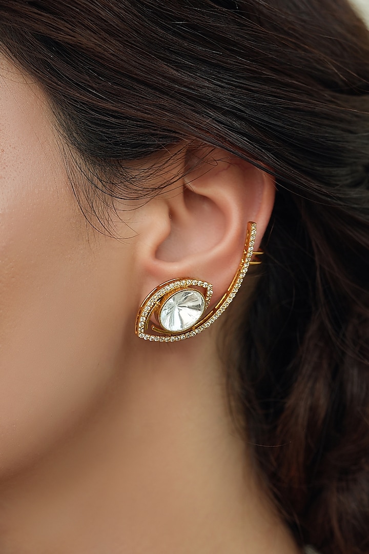 Gold Finish Kundan Polki Cuff Earrings by Joules By Radhika at Pernia's Pop Up Shop