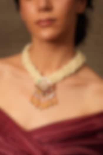 Gold Finish Beaded Twisted Necklace by Joules By Radhika at Pernia's Pop Up Shop