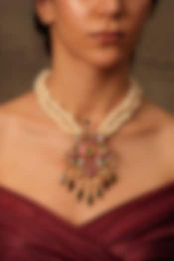 Gold Finish Multi-Colored Stone Layered Twisted Necklace by Joules By Radhika at Pernia's Pop Up Shop