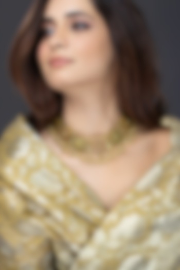 Gold Finish Pink & Green Stone Necklace by Joules By Radhika at Pernia's Pop Up Shop