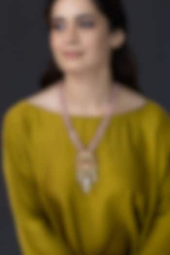 Gold Finish Pink Beaded Pendant Necklace by Joules By Radhika at Pernia's Pop Up Shop