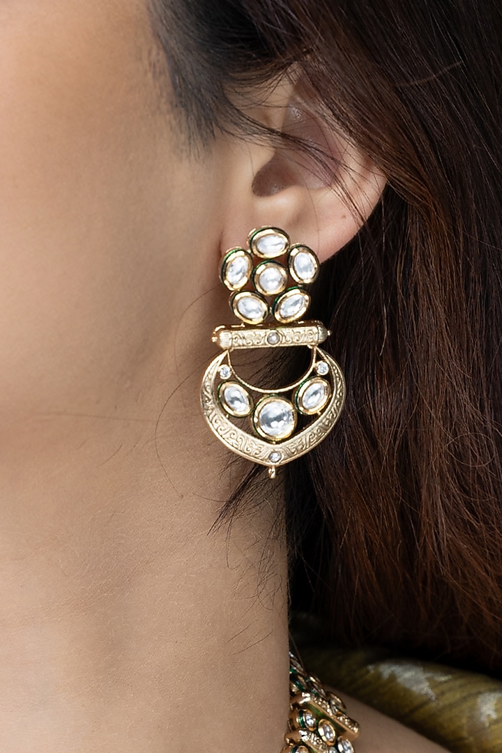 Gold Finish Mirror Work Necklace Set by Joules By Radhika at Pernia's Pop Up Shop