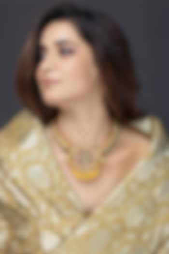 Gold Finish Green Beaded Collar Necklace by Joules By Radhika at Pernia's Pop Up Shop