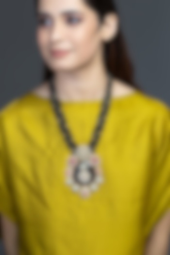 Gold Finish Black Faceted Bead Pendant Necklace by Joules By Radhika at Pernia's Pop Up Shop