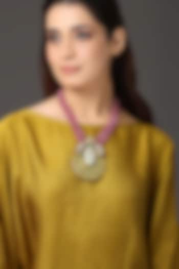 Gold Finish Pink Beaded Pendant Necklace by Joules By Radhika at Pernia's Pop Up Shop