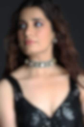 Gold Finish Oval White Stone Choker Necklace Set by Joules By Radhika at Pernia's Pop Up Shop