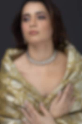 Gold Finish Emerald Stone & Crystal Necklace Set by Joules By Radhika at Pernia's Pop Up Shop