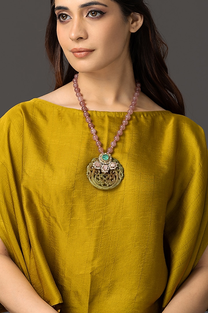 Gold Finish Multi-Colored Stone Necklace by Joules By Radhika at Pernia's Pop Up Shop