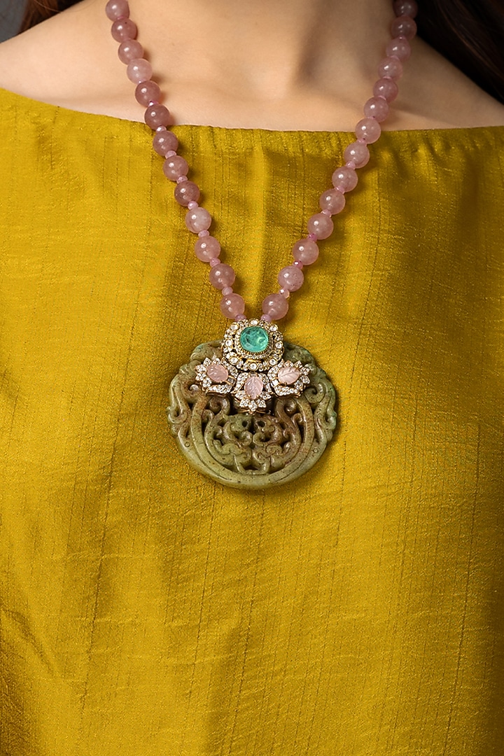 Gold Finish Multi-Colored Stone Necklace by Joules By Radhika at Pernia's Pop Up Shop