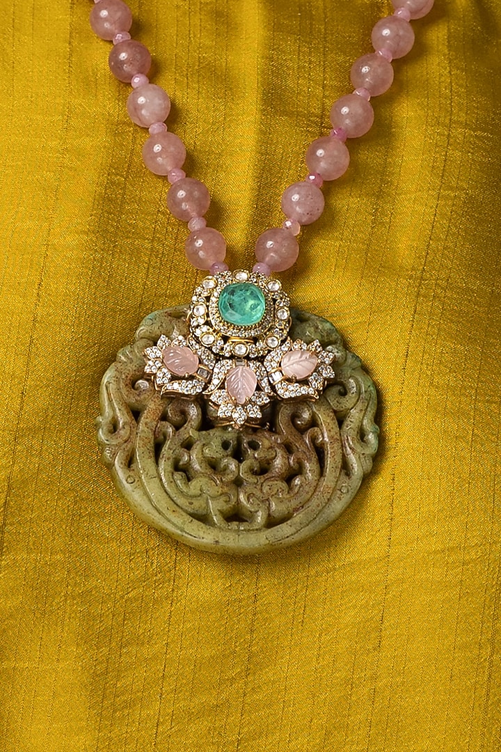 Gold Finish Multi-Colored Stone Necklace by Joules By Radhika at Pernia's Pop Up Shop