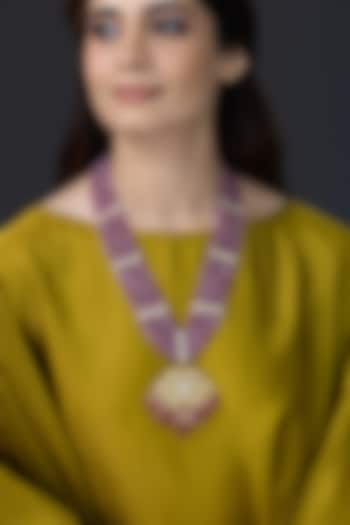 Gold Finish Pink Beaded Necklace by Joules By Radhika at Pernia's Pop Up Shop