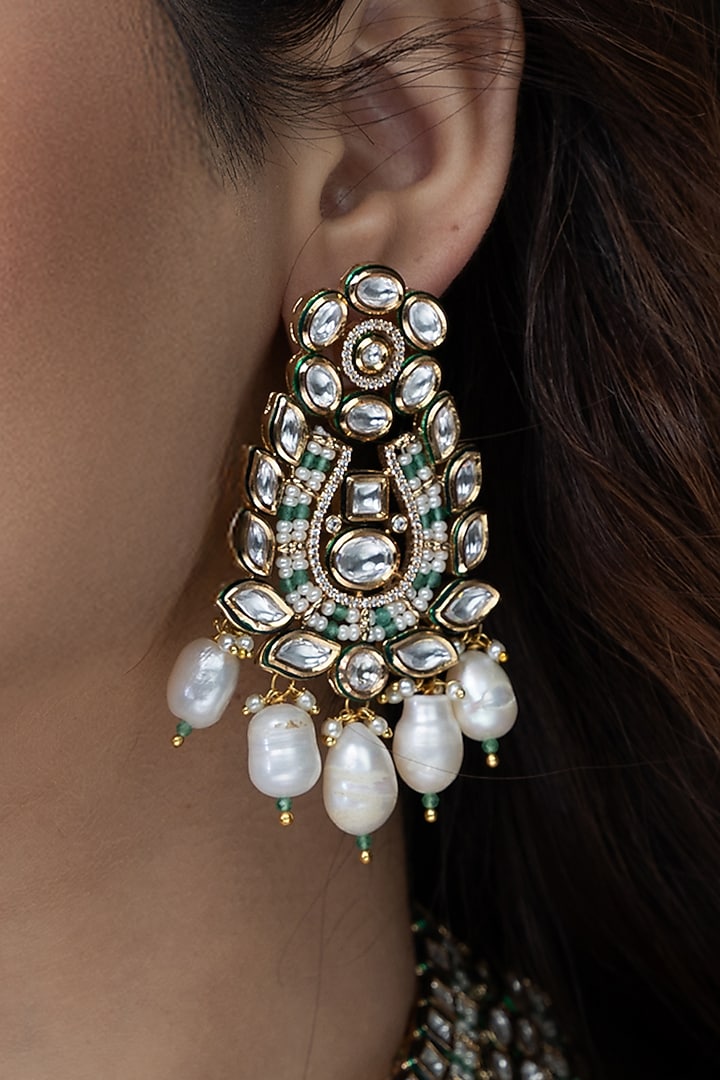 Gold Finish Kundan Polki Necklace Set by Joules By Radhika at Pernia's Pop Up Shop