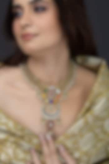 Gold Finish Multi-Colored Stone Necklace by Joules By Radhika at Pernia's Pop Up Shop