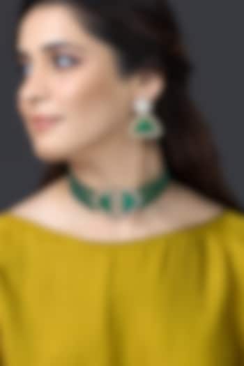 Gold Finish Green Stone Necklace Set by Joules By Radhika at Pernia's Pop Up Shop