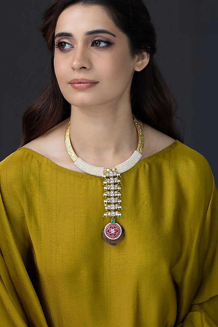Gold Finish Brass Necklace by Joules By Radhika at Pernia's Pop Up Shop
