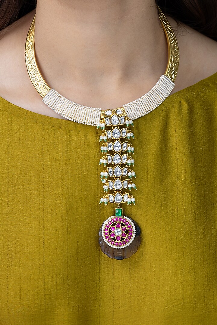 Gold Finish Brass Necklace by Joules By Radhika at Pernia's Pop Up Shop