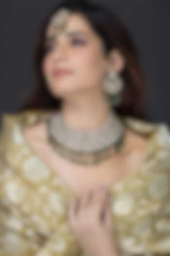 Gold Finish Green Stone Necklace Set by Joules By Radhika at Pernia's Pop Up Shop