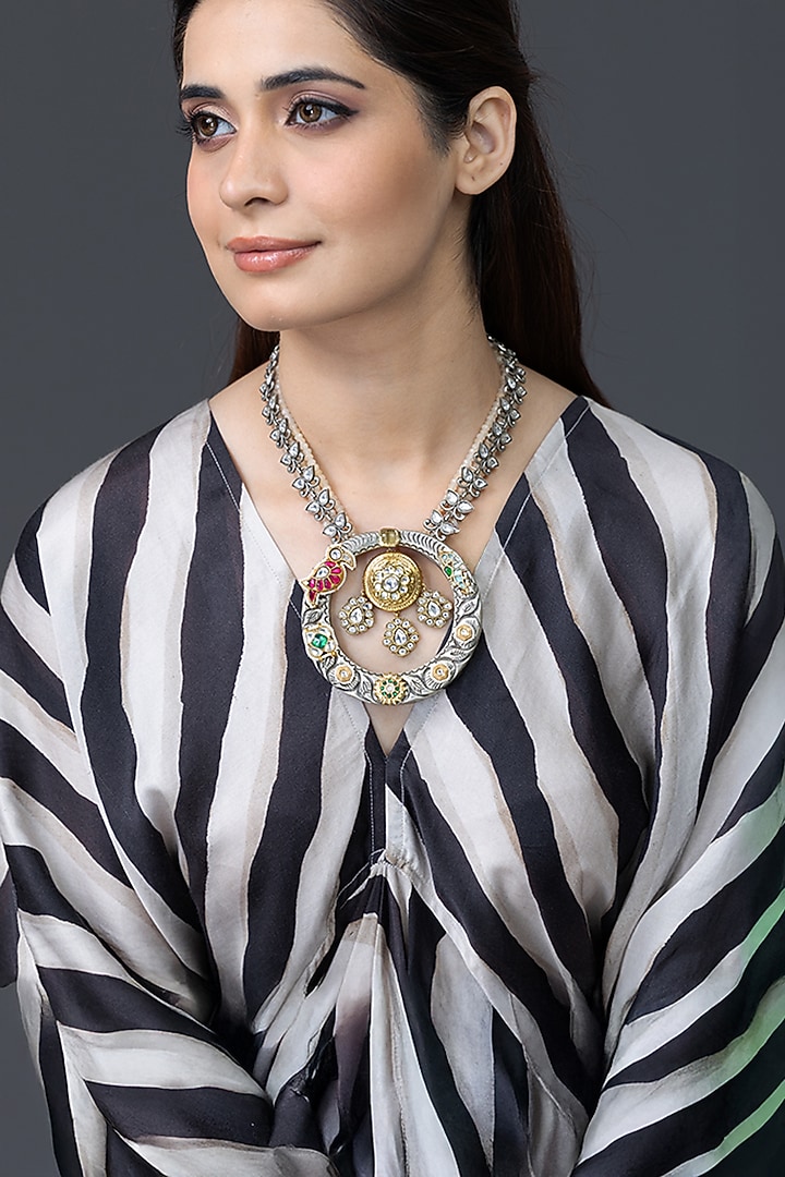 Gold Finish Multi-Colored Stone Necklace by Joules By Radhika at Pernia's Pop Up Shop