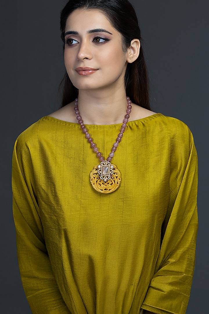 Gold Finish Red Stone Necklace by Joules By Radhika at Pernia's Pop Up Shop