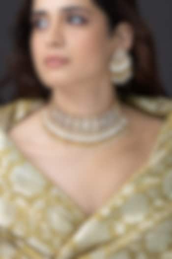 Gold Finish Kundan Polki Choker Necklace Set by Joules By Radhika at Pernia's Pop Up Shop