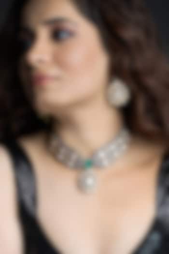 Gold Finish Kundan Polki Choker Necklace Set by Joules By Radhika at Pernia's Pop Up Shop