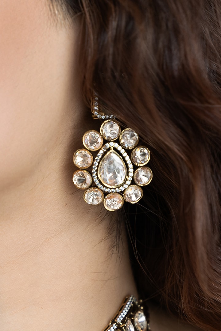 Gold Finish Kundan Polki Choker Necklace Set by Joules By Radhika at Pernia's Pop Up Shop