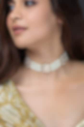 Gold Finish White Stone Necklace by Joules By Radhika at Pernia's Pop Up Shop