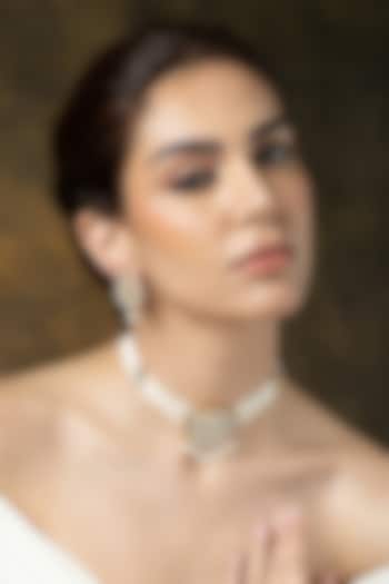 Gold Finish White Stone Layered Necklace Set by Joules By Radhika at Pernia's Pop Up Shop