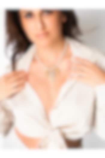 Gold Finish Pink Stone & Beaded Pendant Necklace by Joules By Radhika at Pernia's Pop Up Shop