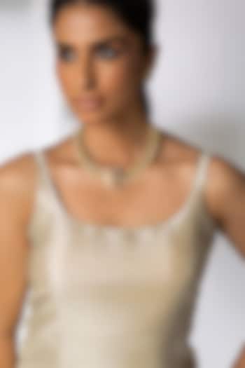 Gold Finish Red Stone & Beaded Necklace Set by Joules By Radhika at Pernia's Pop Up Shop