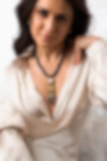 Gold Finish Two-Tone Beaded Ornate Pendant Necklace Set by Joules By Radhika at Pernia's Pop Up Shop