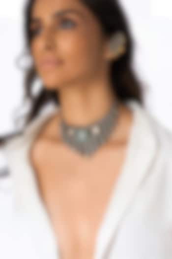 Gold Finish Turquoise & White Stone Ornate Choker Necklace by Joules By Radhika at Pernia's Pop Up Shop