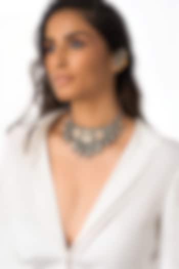 Gold Finish Red & White Stone Collar Necklace by Joules By Radhika at Pernia's Pop Up Shop