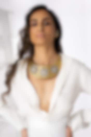 Gold Finish Embossed Texture Medallion Necklace by Joules By Radhika at Pernia's Pop Up Shop