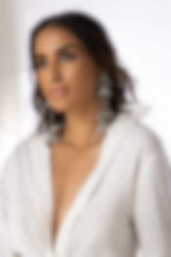 Silver Finish Green Stone & White Beaded Bell-Shaped Earrings by Joules By Radhika at Pernia's Pop Up Shop