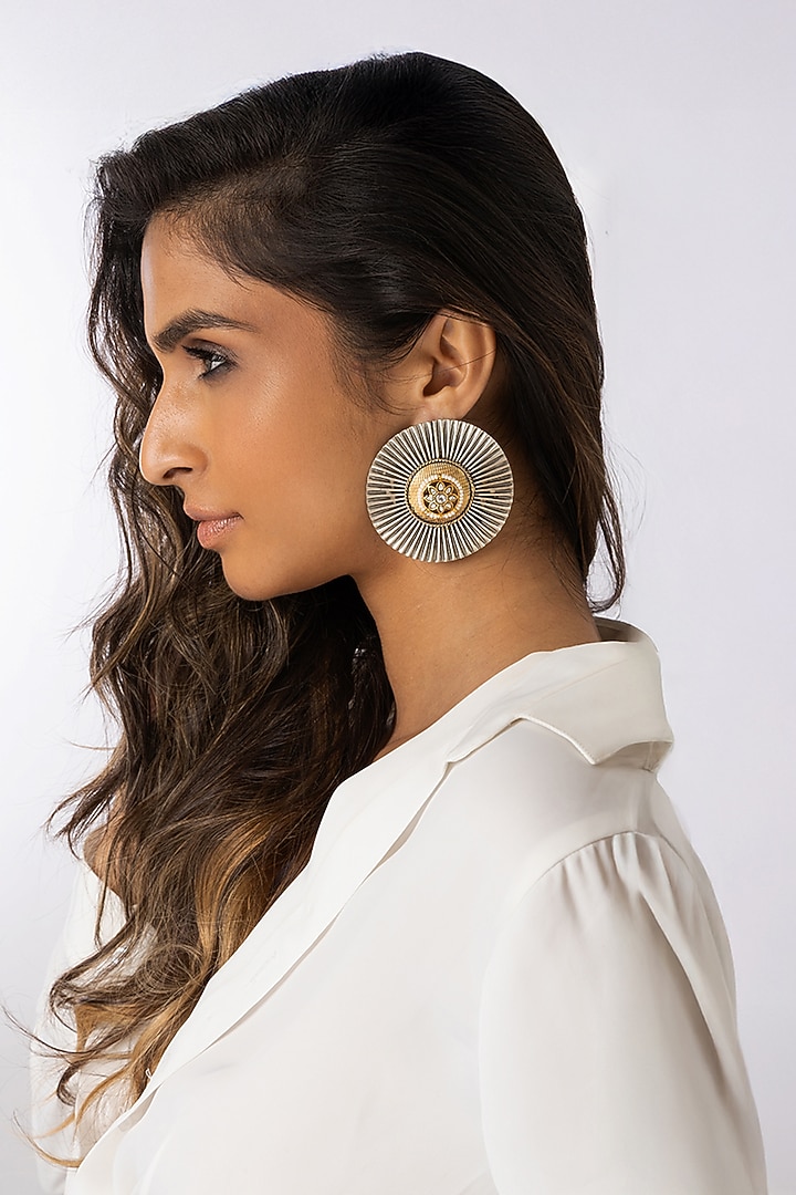 Gold Finish Round Bead & Pearl Stud Earrings by Joules By Radhika at Pernia's Pop Up Shop