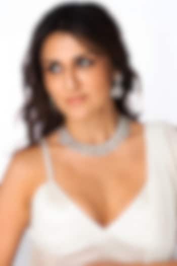 White Finish Marquise & Clear Stone Necklace Set by Joules By Radhika at Pernia's Pop Up Shop