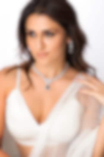 White Finish Sapphire Blue Stone Necklace Set by Joules By Radhika at Pernia's Pop Up Shop