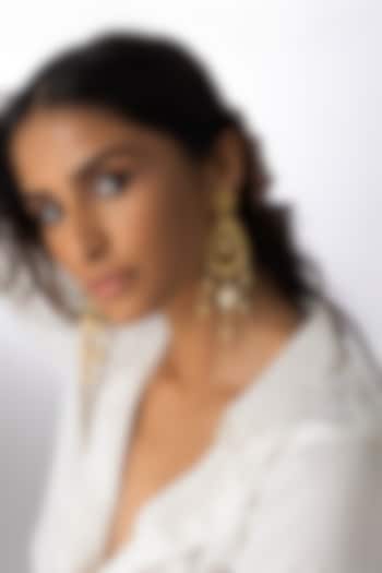 Gold Finish Gemstone Floral Dangler Earrings by Joules By Radhika at Pernia's Pop Up Shop