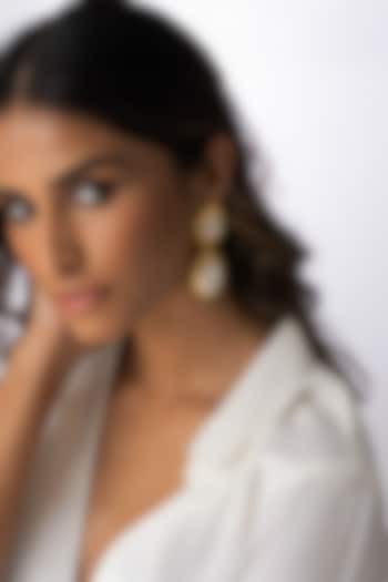 Gold Finish Mother Of Pearl Dangler Earrings by Joules By Radhika at Pernia's Pop Up Shop