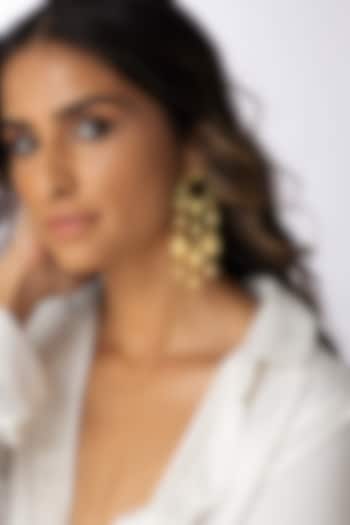 Gold Finish Textured Beaded Dangler Earrings by Joules By Radhika at Pernia's Pop Up Shop