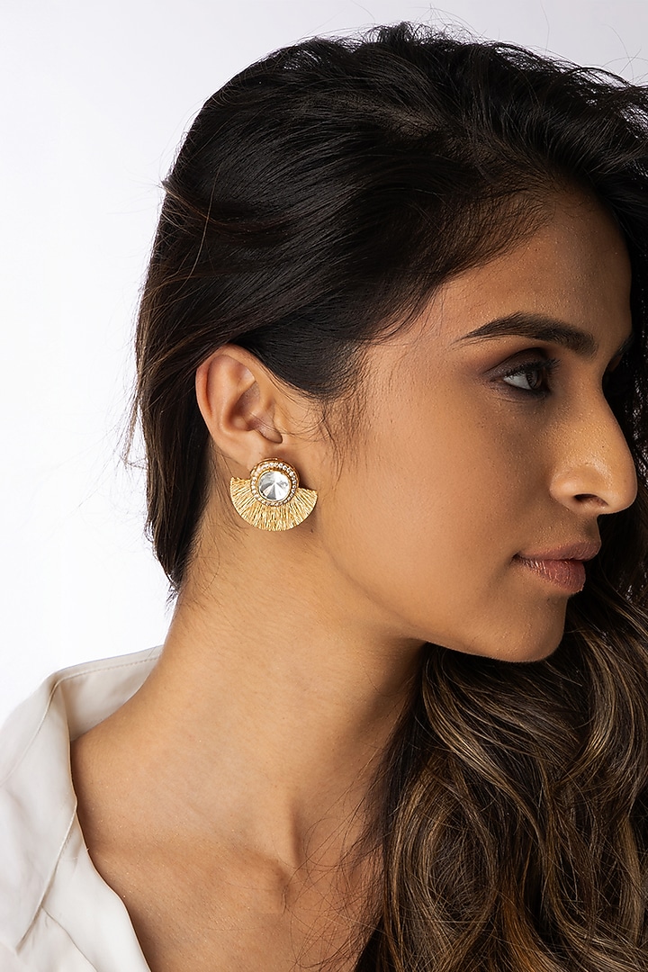 Gold Finish Pearl & Tassel Stud Earrings by Joules By Radhika at Pernia's Pop Up Shop