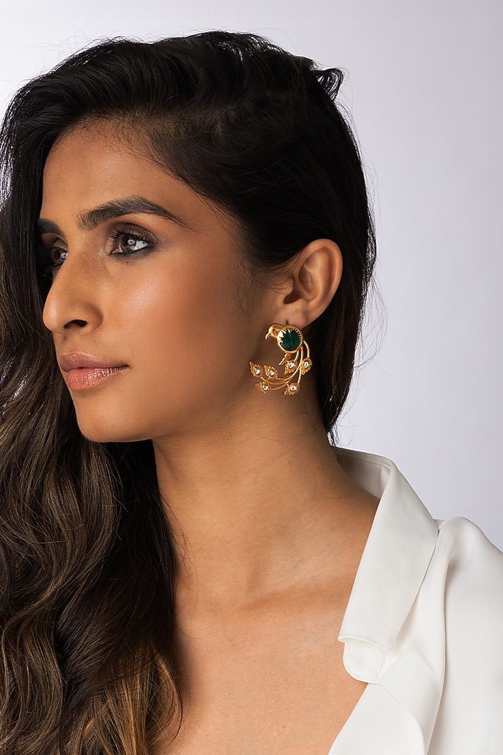 Gold Finish Uncut Stone Stud Earrings by Joules By Radhika at Pernia's Pop Up Shop