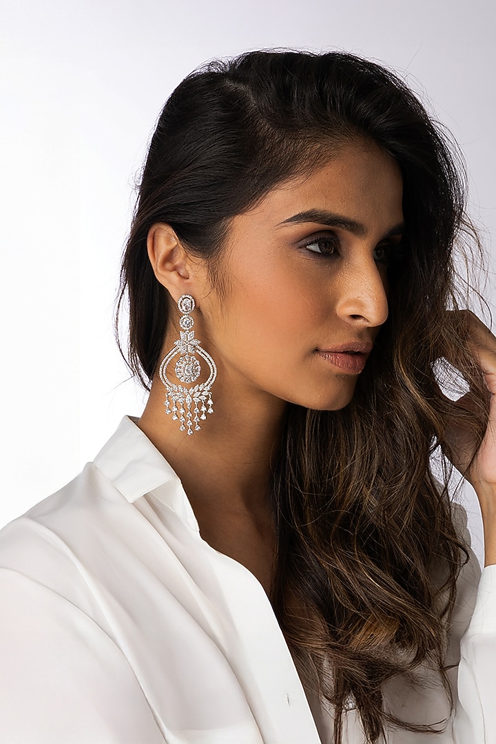 White Finish Chand Dangler Earrings by Joules By Radhika at Pernia's Pop Up Shop