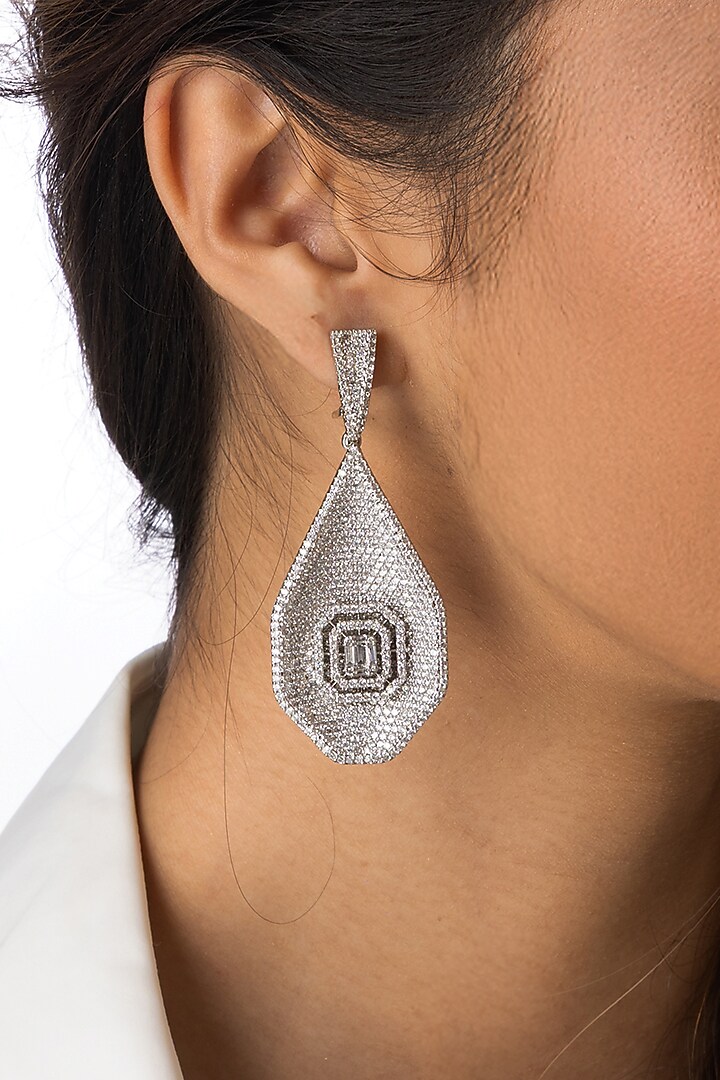 Silver Finish Textured Dangler Earrings by Joules By Radhika at Pernia's Pop Up Shop