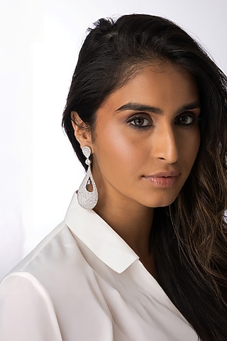 Silver Finish Teardrop Dangler Earrings by Joules By Radhika