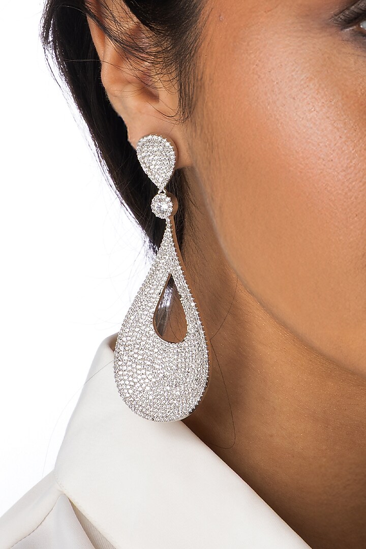 Silver Finish Teardrop Dangler Earrings by Joules By Radhika at Pernia's Pop Up Shop