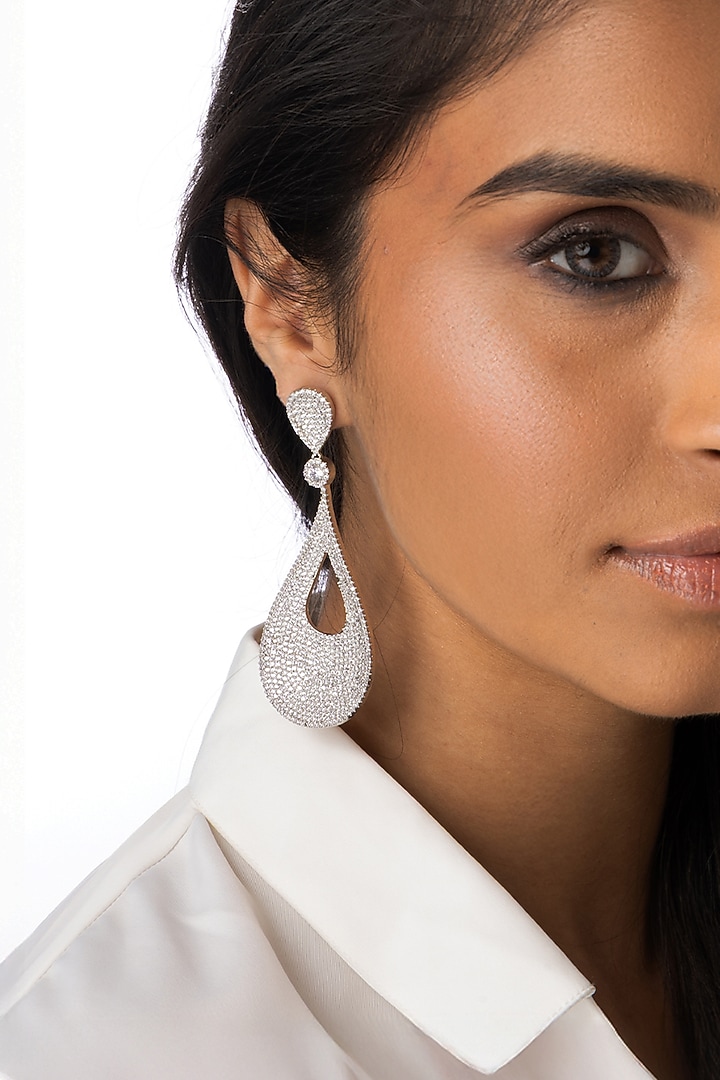Silver Finish Teardrop Dangler Earrings by Joules By Radhika at Pernia's Pop Up Shop